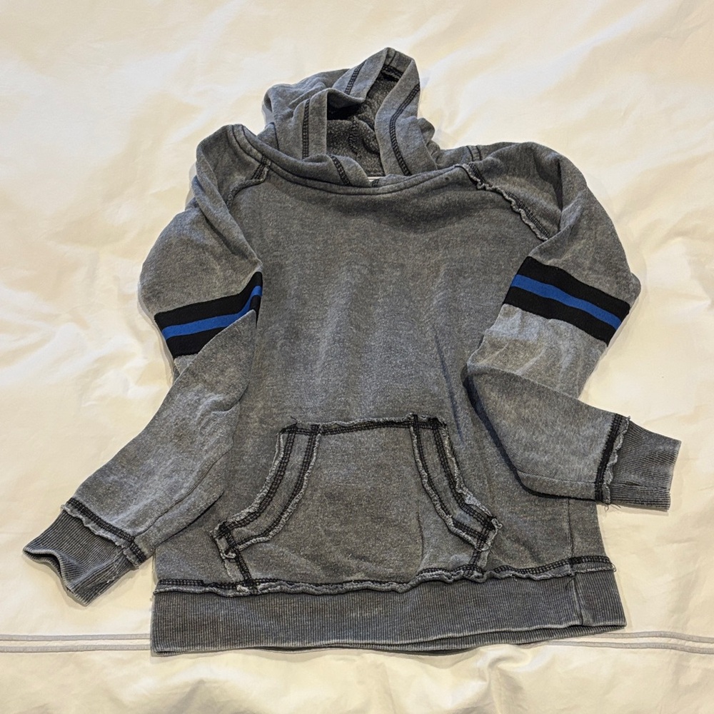 Vintage Havana Gray Hoodie with Blue Stripes